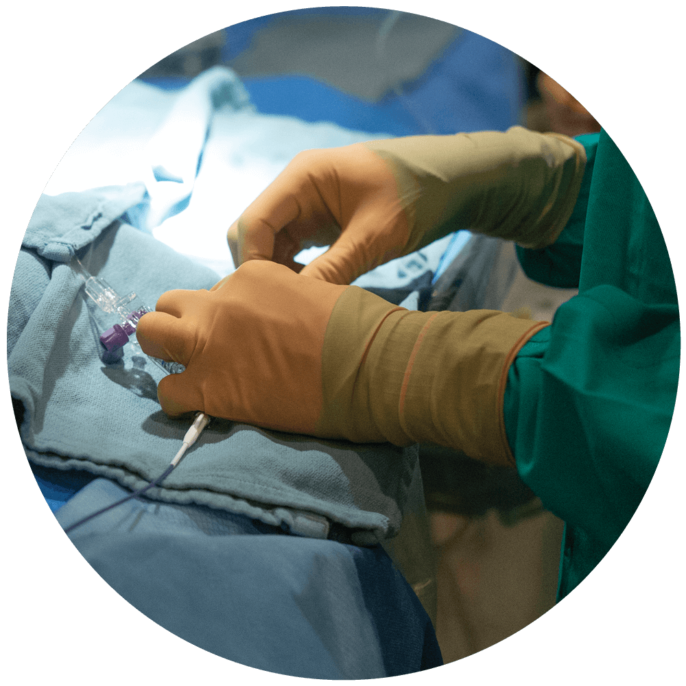 Doctor's hands with surgical gloves working with medical instruments