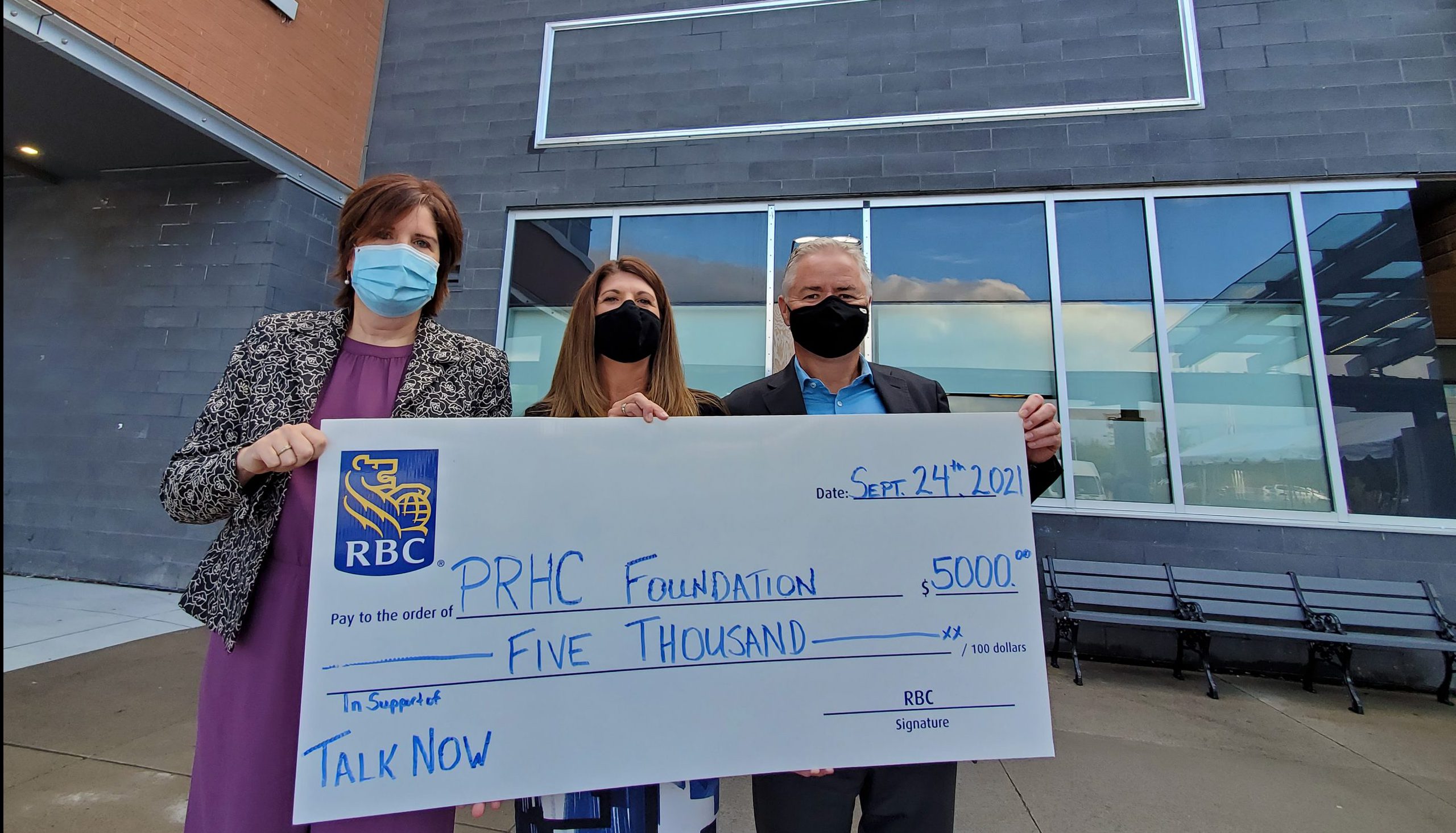 Representatives from PRHC Foundation and RBC pose with a big cheque