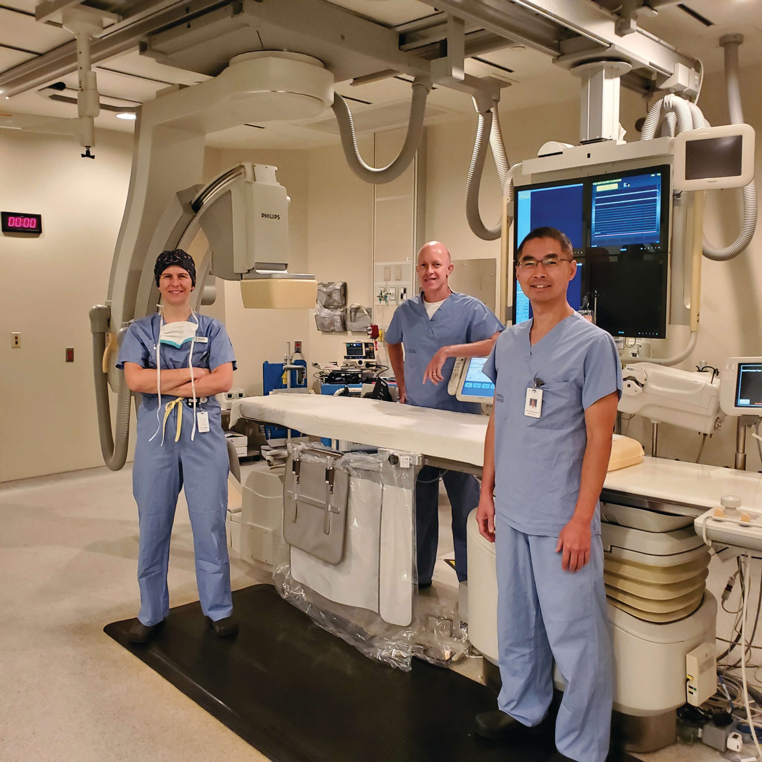 PRHC's Interventional Cardiologists pose in the Cardiac Cath Lab