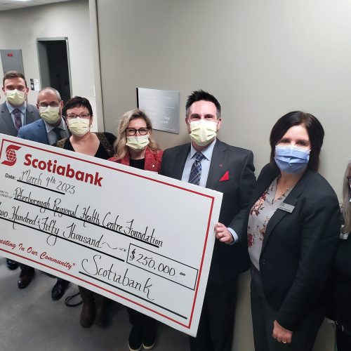 Representatives of donor, Scotiabank, at the dedication of a hospital treatment space