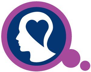 Mental Health Icons featuring a person's head with a heart shape where the brain would be