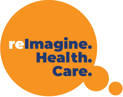 reImagine Health Care logo in an orange speech bubble